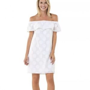 Sail to Sable white fringe jacquard dot off shoulder dress - XS - Retail $248 NW